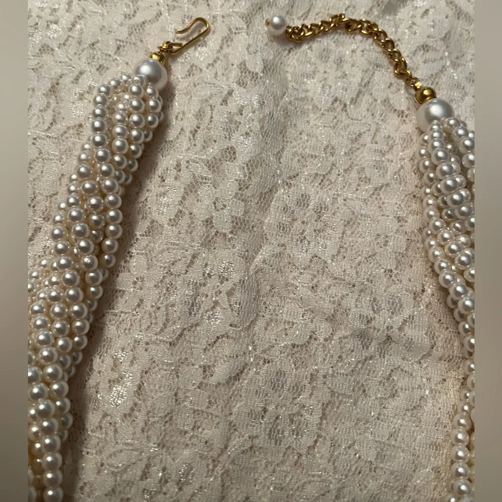 Napier/vintage 8 strand faux pearl twisted knot adjustable necklace, 18” - Picture 2 of 3